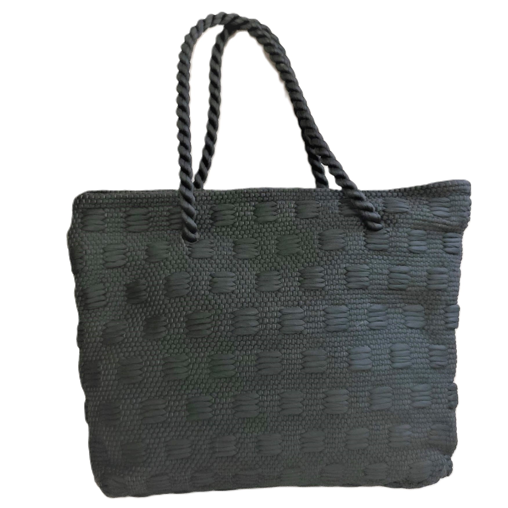 Macrame style black weave vintage tote bag