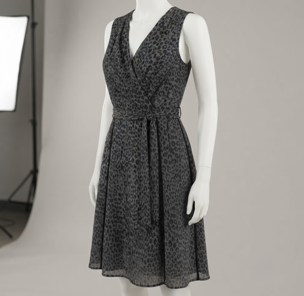 Kirma Zabeta Black & Charcoal Gray Leopard Print Dress NWT