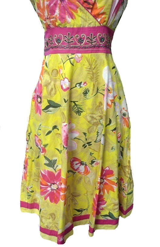 Pink Apple Embellished Waist Floral Yellow Sundress NWT