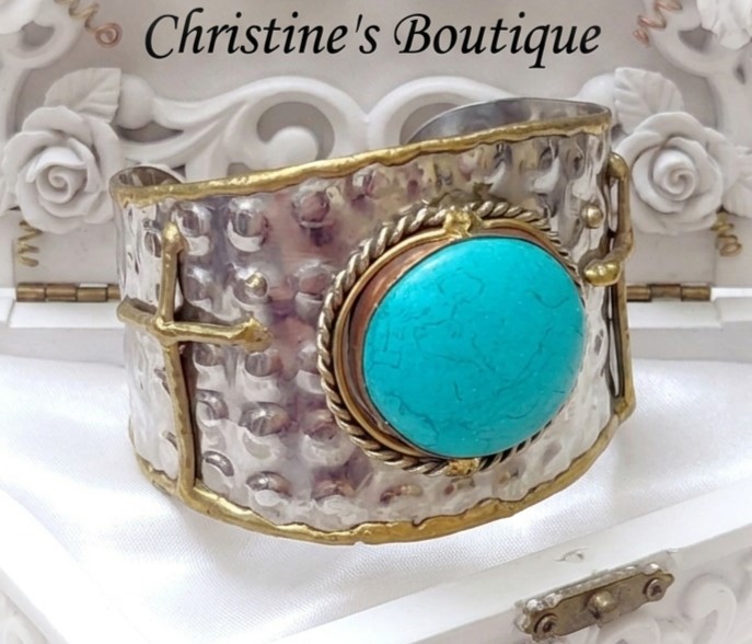 Cuff bracelet with Center Turquoise Howlite Stone