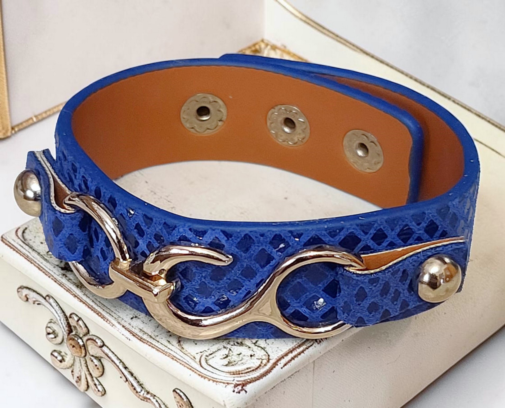 Vegan Leather Band Style Bracelet Color Blue