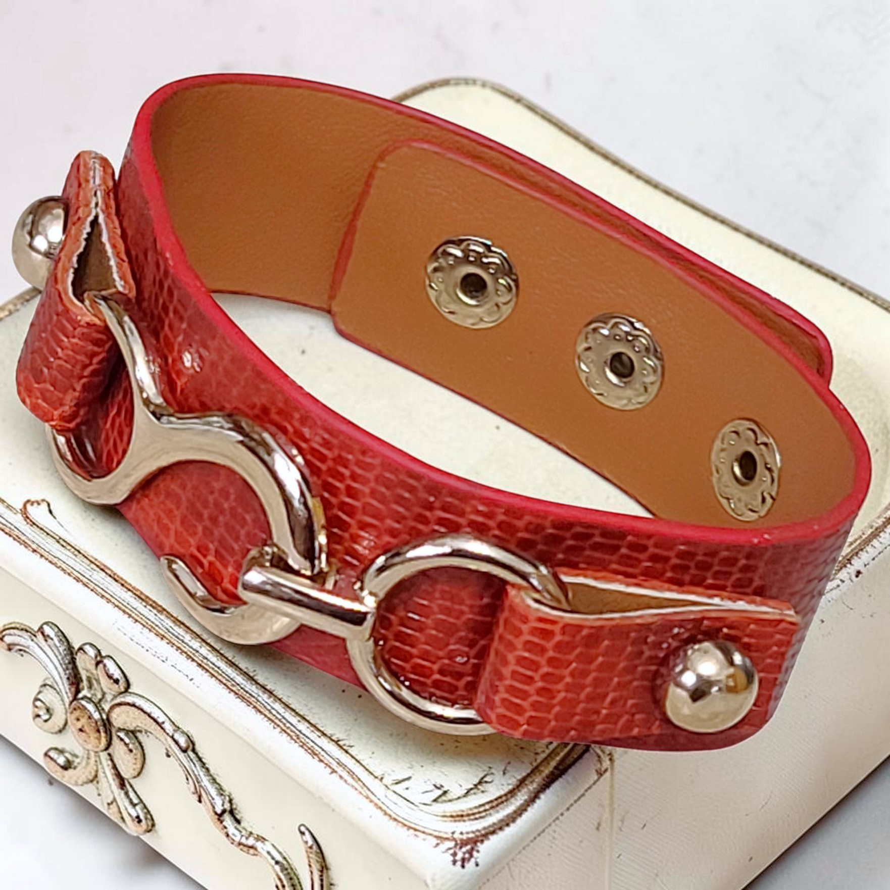 Vegan Leather Band Style Bracelet Color Red Vegan Leather Band Style Bracelet Color Red