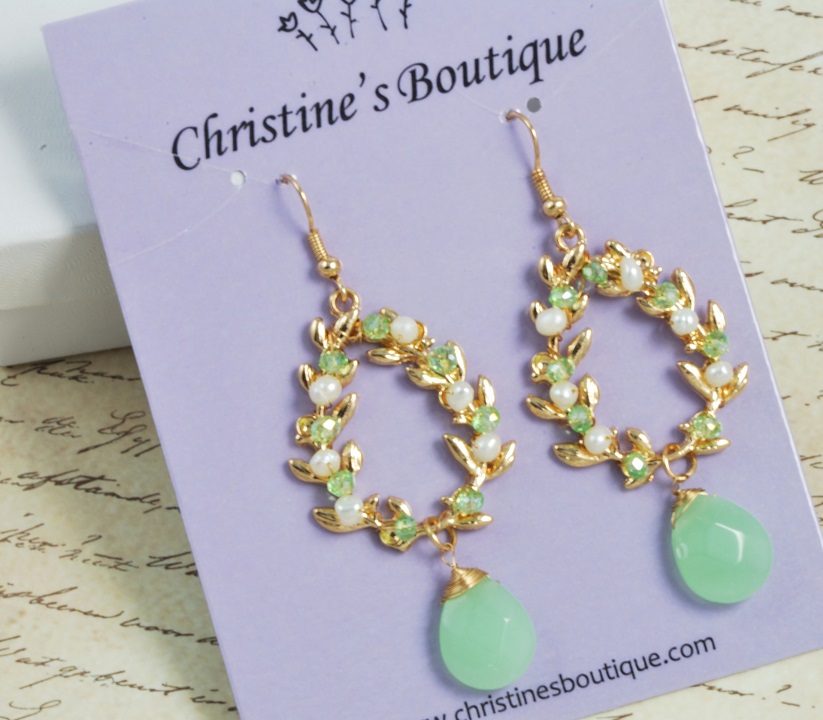 Lime Green Quartz & Freshwater Pearl Dangle Earrings