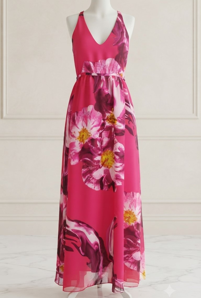 Jennifer Lopez Bright Pink Floral Maxi Dress NWT