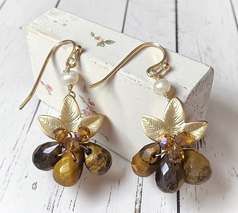 Tiger Eye Gemstone and Pearl Dangle Earrings