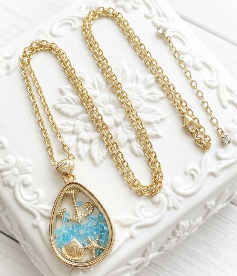 Sea Life Nautical Tear Drop Shape Pendant Fashion Necklace