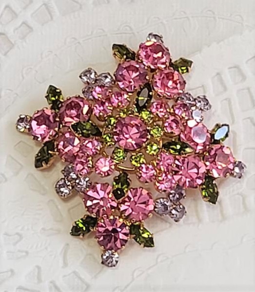 Pink Rhinestone Signed Austria Vintage Pin