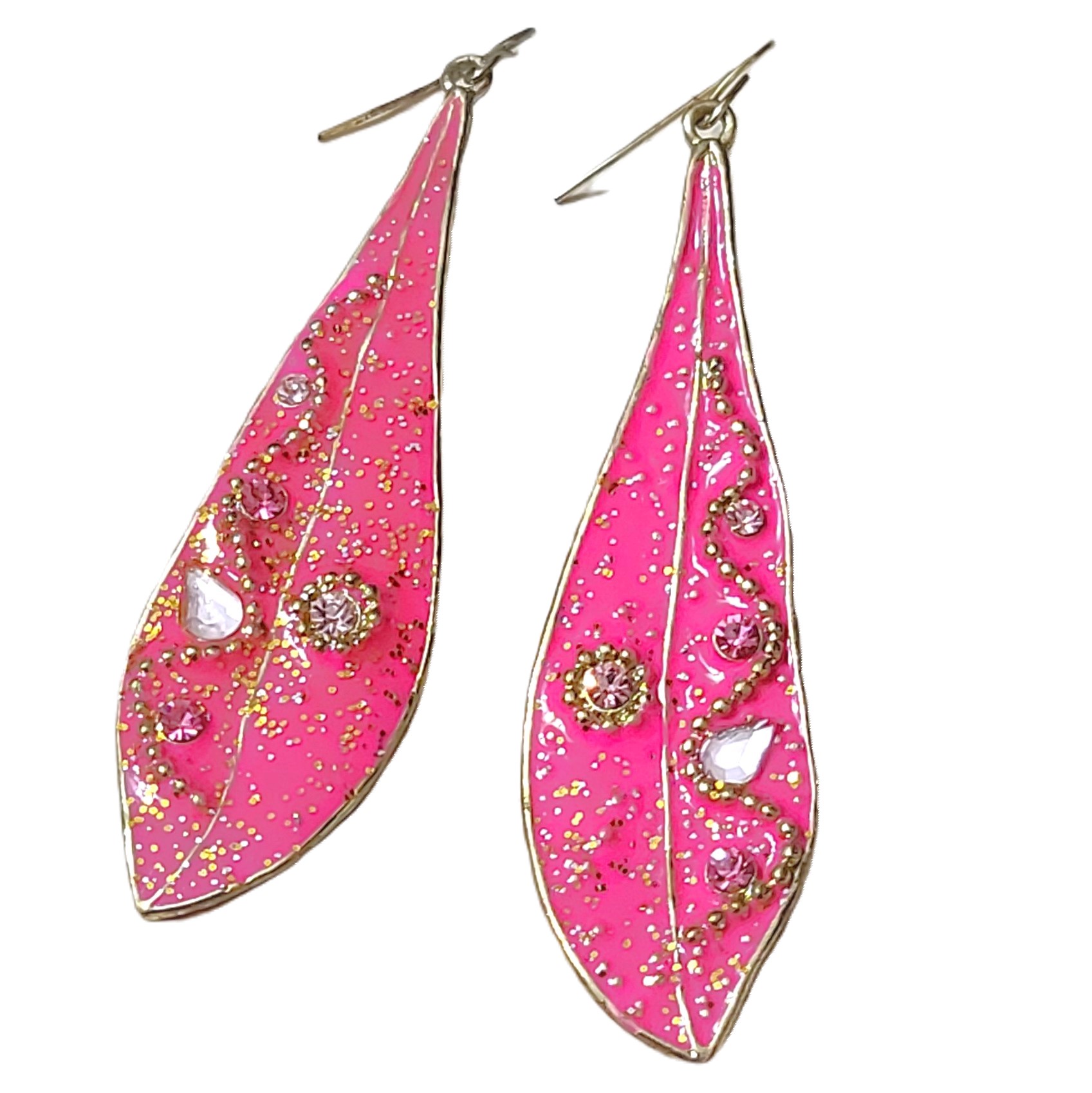 Pink enamel drop earrings pierced