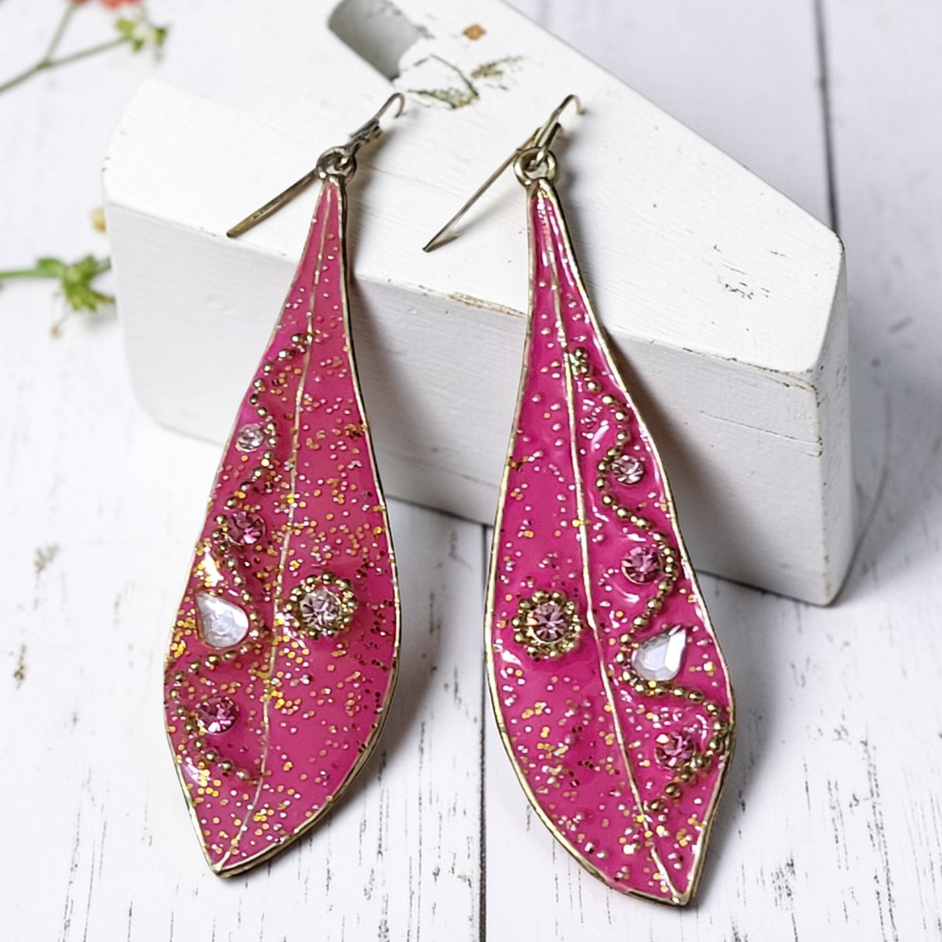 Pink Enamel Pierced Earrings 1980's Style