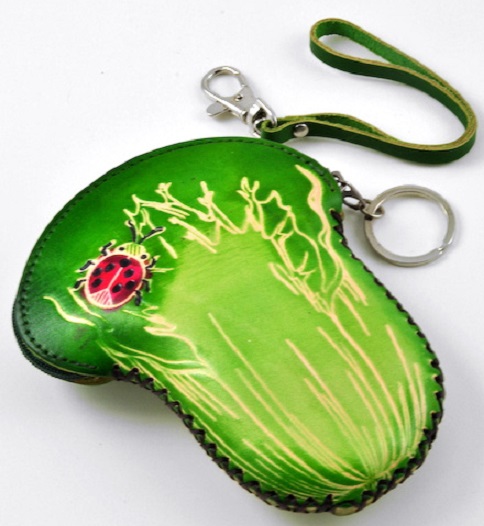 Leather Coin Purse with Wristlett - Lady Bug on Green Leaf