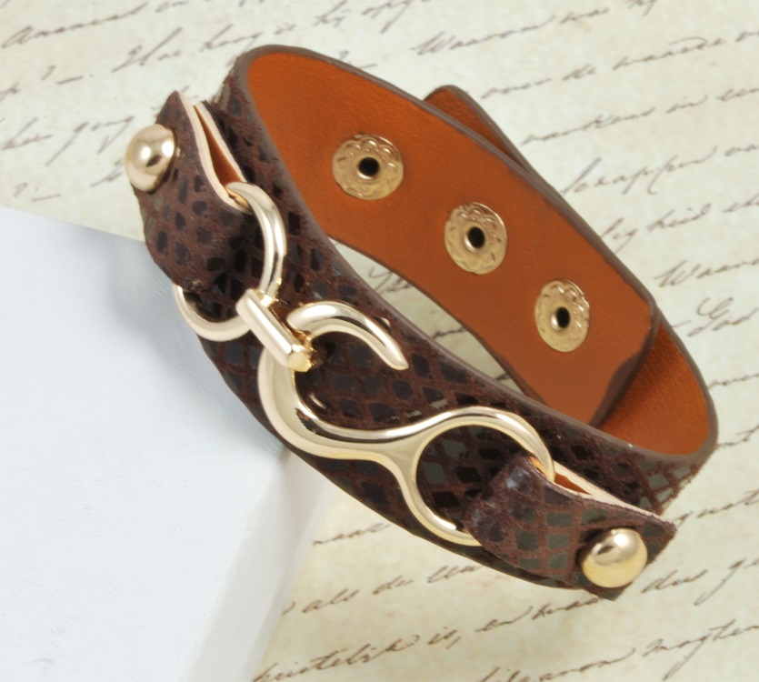 Animal Pattern Vegan Leather Band Style Bracelet - Brown