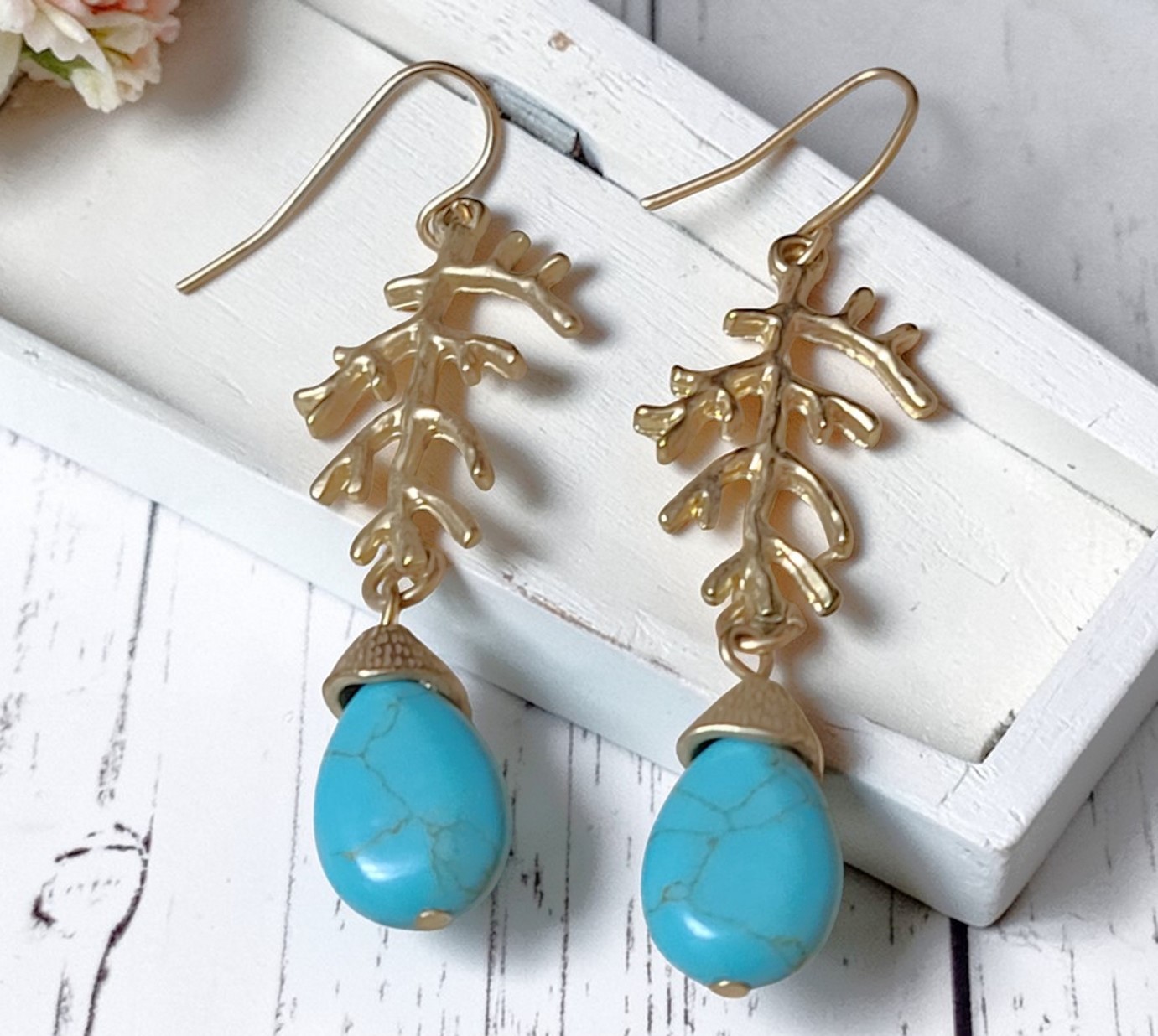 Nature Inspired Earrings with Howalite Mineral Drop Nature Inspired Earrings with Howalite Mineral Drop