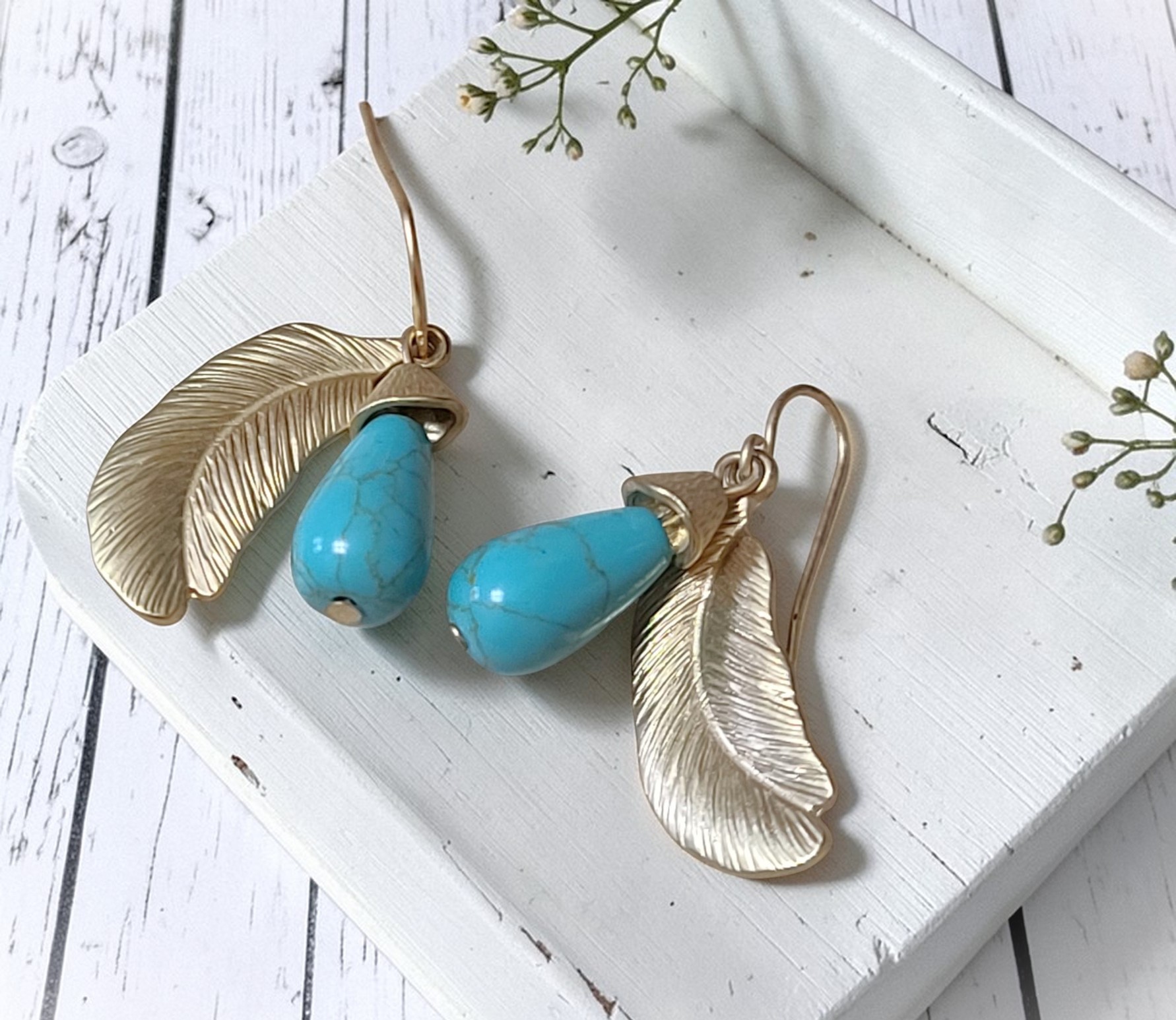 Nature Inspired Earrings with leaves and acorns