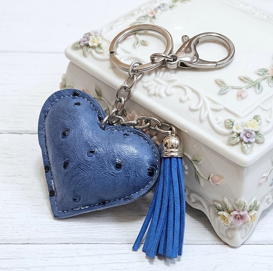 Heart Keychain with Tassel - Blue