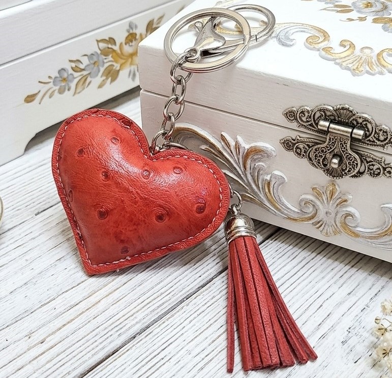Heart Keychain with Tassel - Red