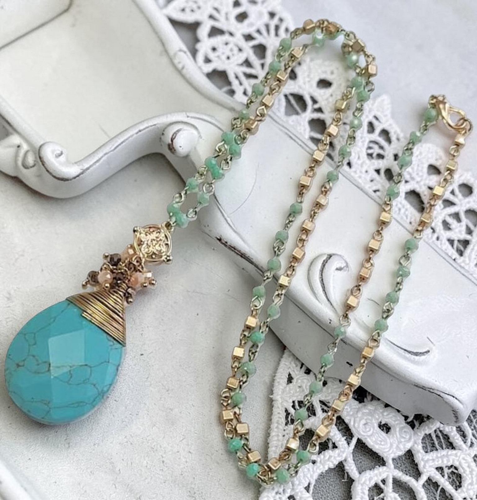 Howilite Mineral Gemstone Crystal Large Pendant Long Necklace