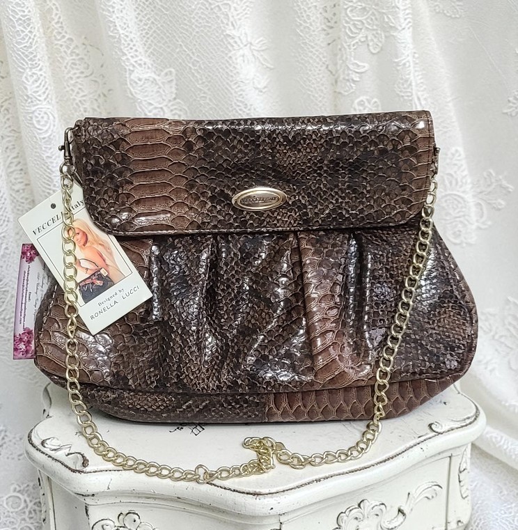 Ronella Lucci Vecceli Snake Embossed Handbag w/ Chain