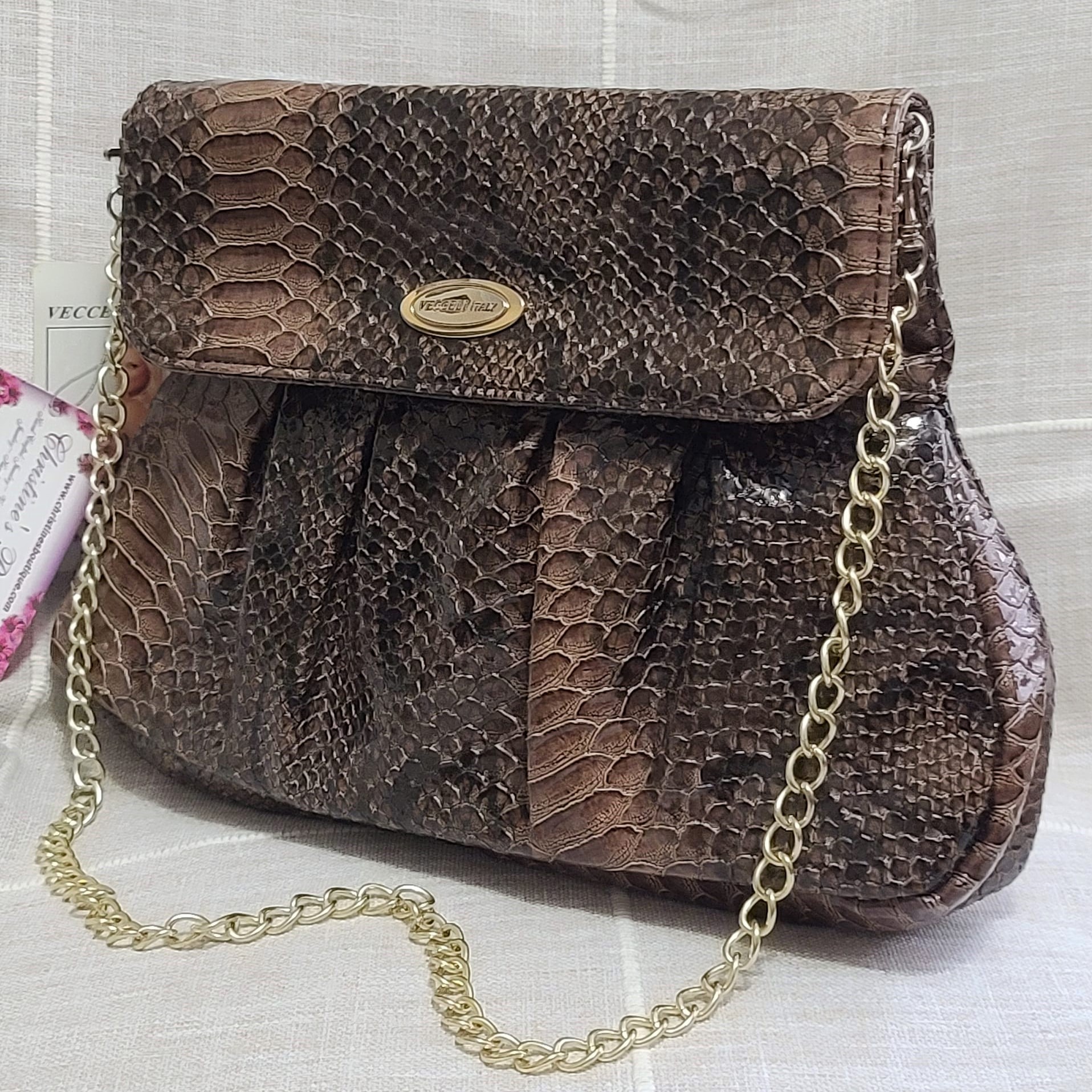 Ronella Lucci Vecceli Snake Embossed Handbag w/ Chain - Click Image to Close