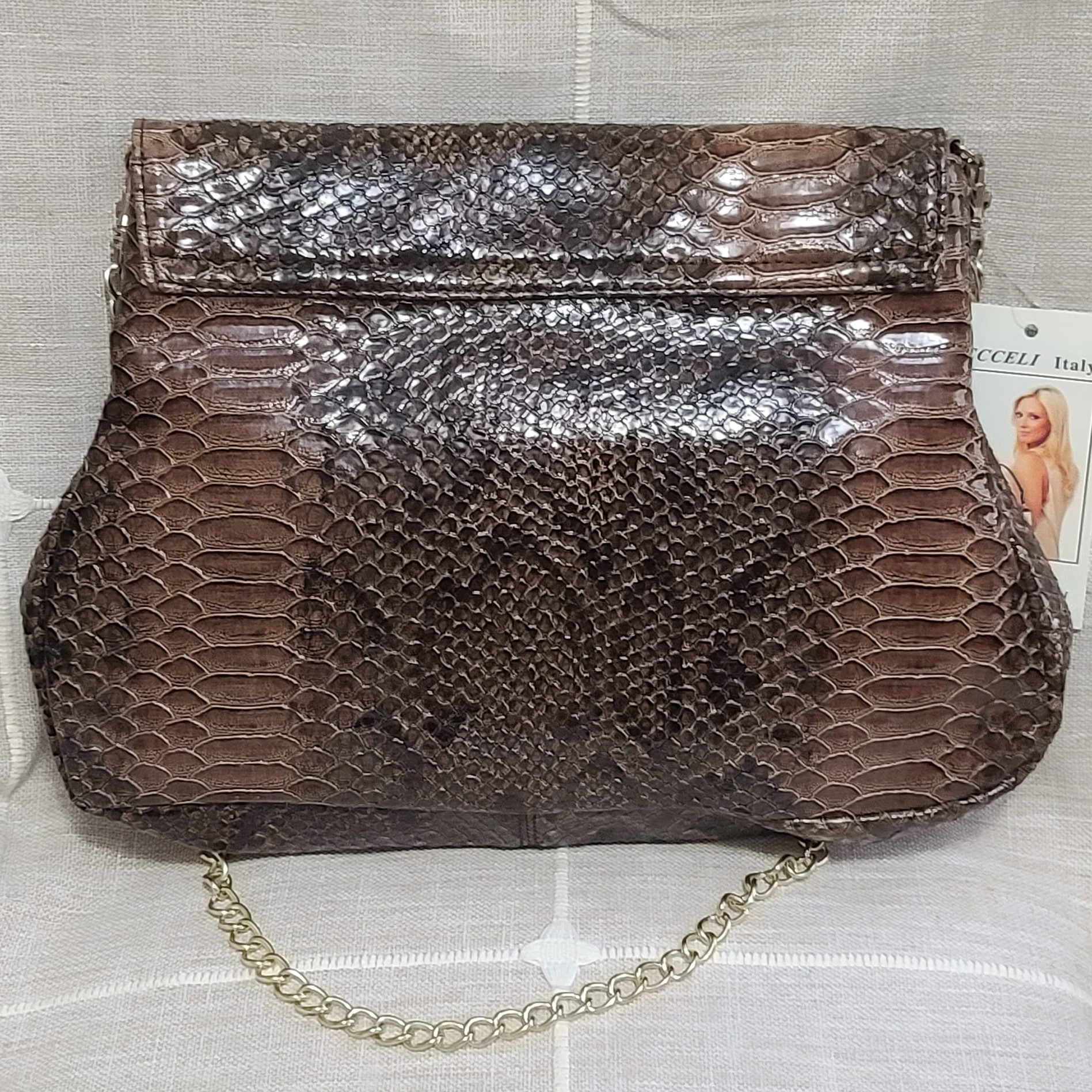 Ronella Lucci Vecceli Snake Embossed Handbag w/ Chain