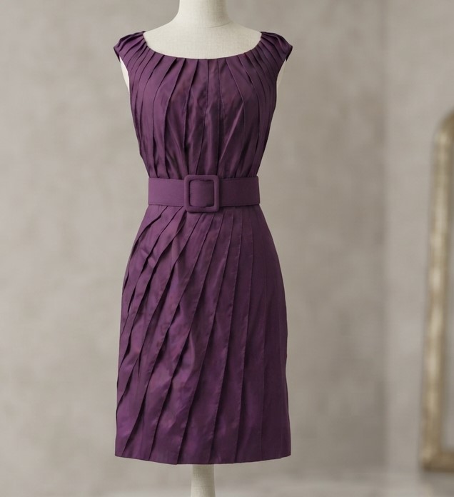 Adrianna Papell Eggplant Purple Pleat Bubble Hem Dress