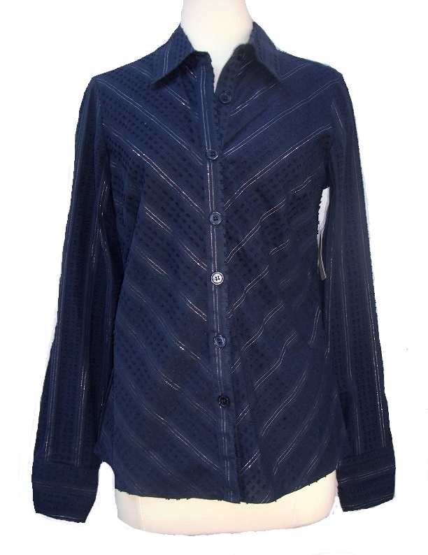Vintage DCC Navy Blue Metallic Long Sleeve Button Down Shirt NWT
