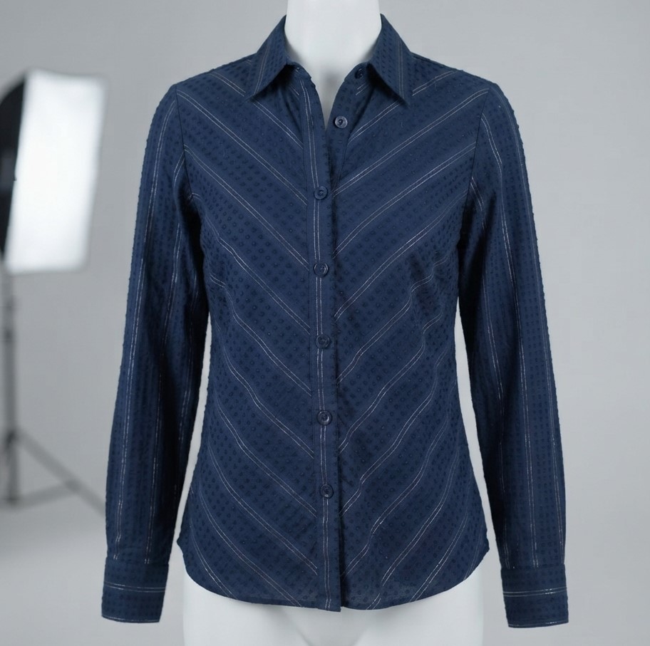 Vintage DCC Navy Blue Metallic Long Sleeve Button Down Shirt NWT