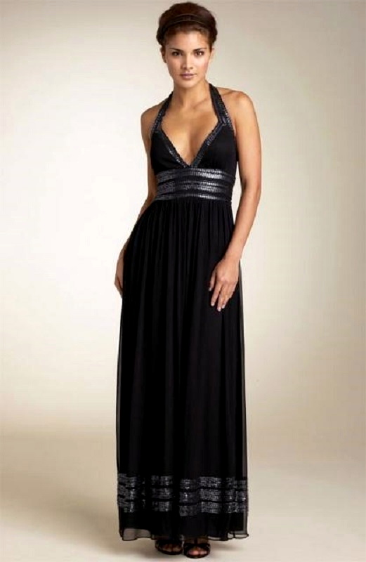 Adrianna Papell Silk Sequin Halter Style Maxi Dress NWT