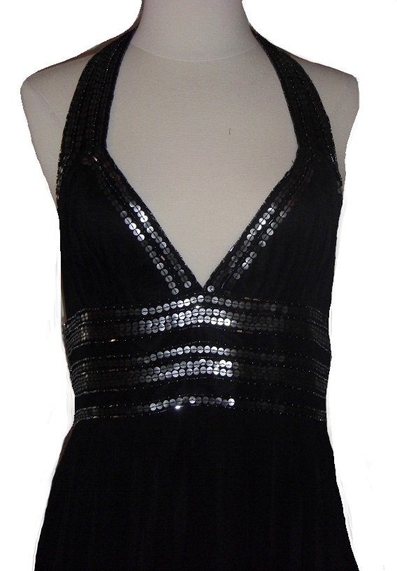 Adrianna Papell Silk Sequin Halter Style Maxi Dress NWT