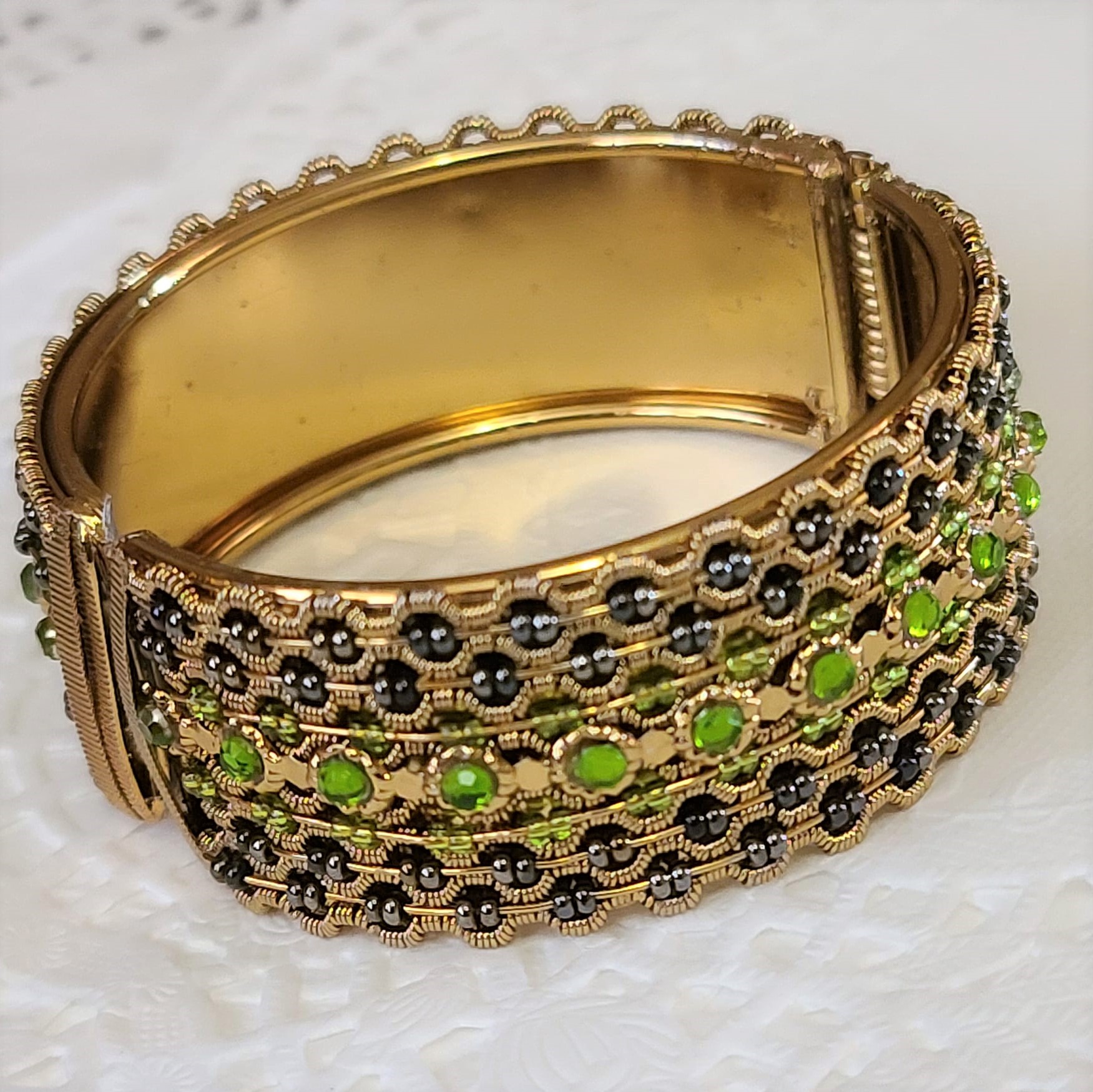 Jewels and Rhinestones Ornate Clamp Style Bracelet - Click Image to Close