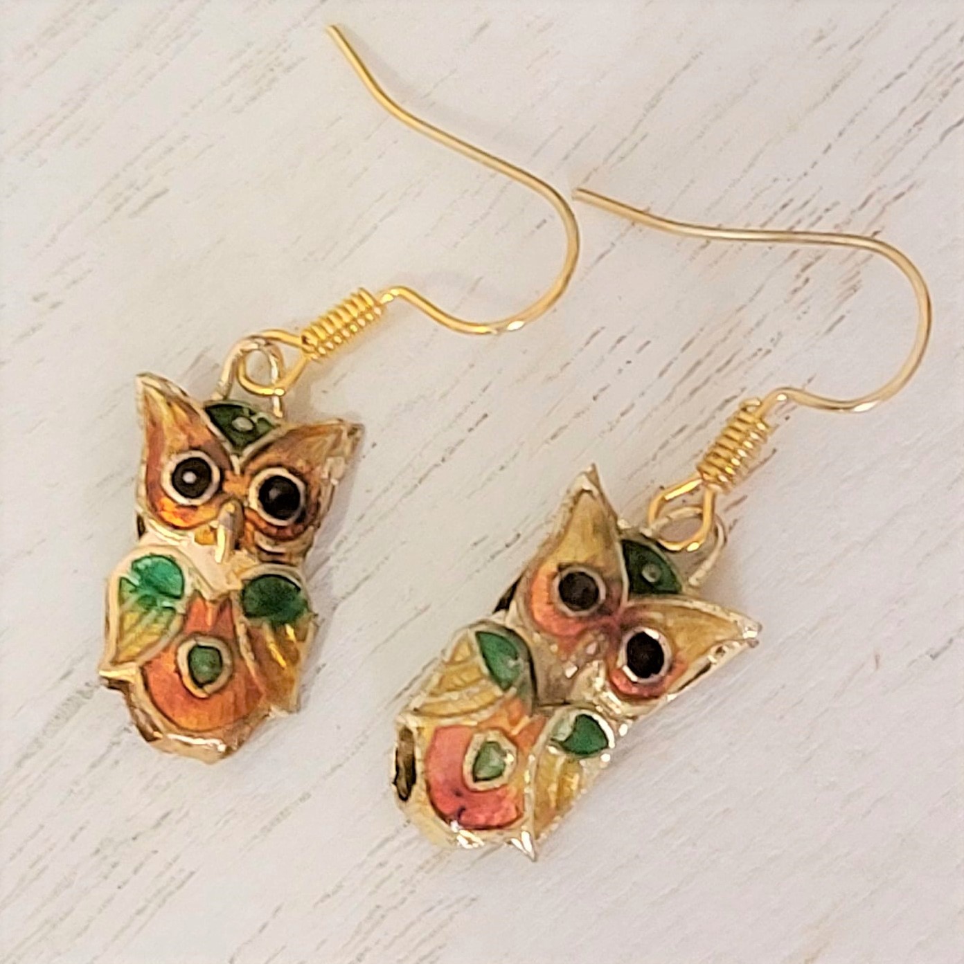 Cloisonne Owl Vintage Earrings Pierced