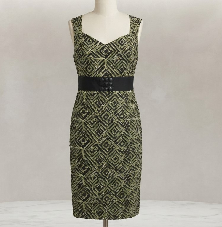 Axcess Black, White & Green Aztec Pattern Sheath Dress