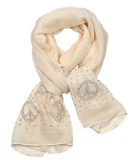 Scarf Ivory Studded Peace Sign Design