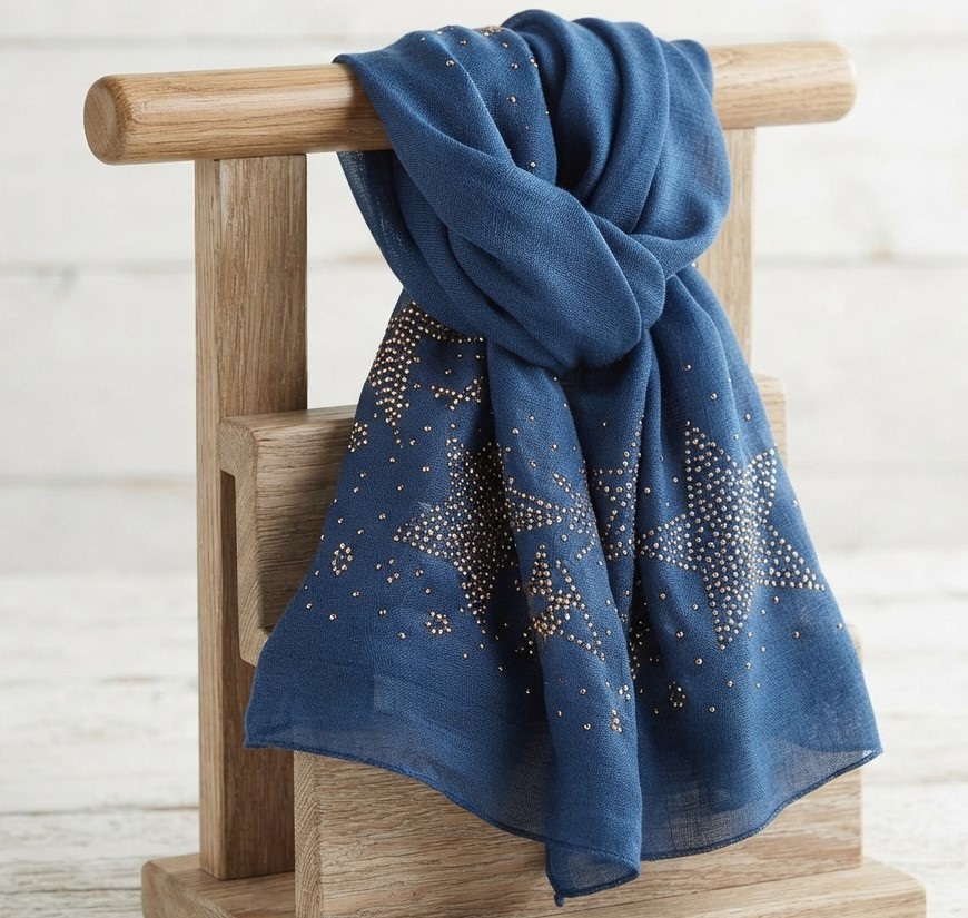 Scarf Blue Studded Star Design Scarf Blue Studded Star Design