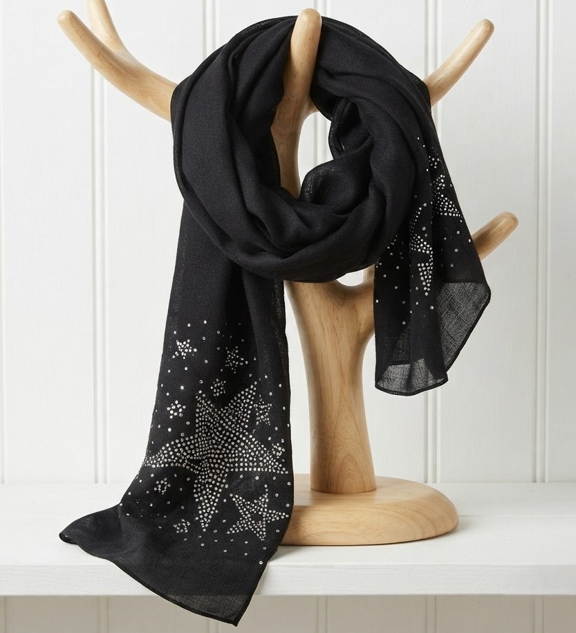 Scarf Black Studded Star Design Scarf Black Studded Star Design