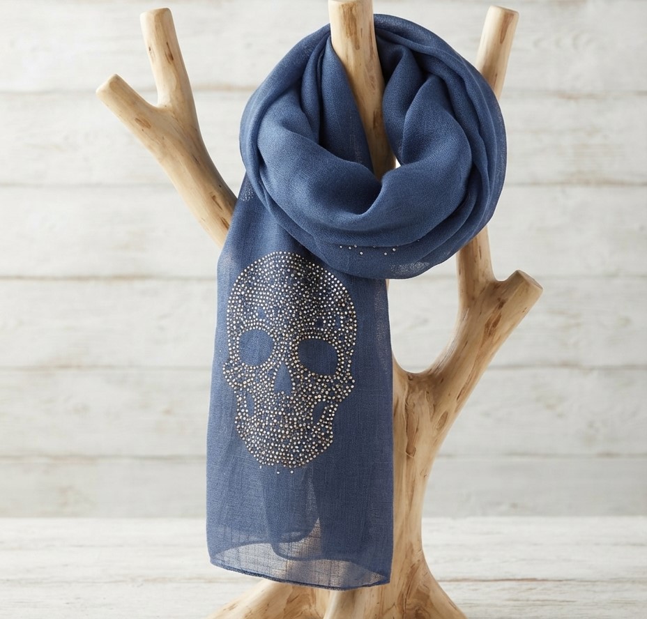 Scarf Blue Studded Skulls Design
