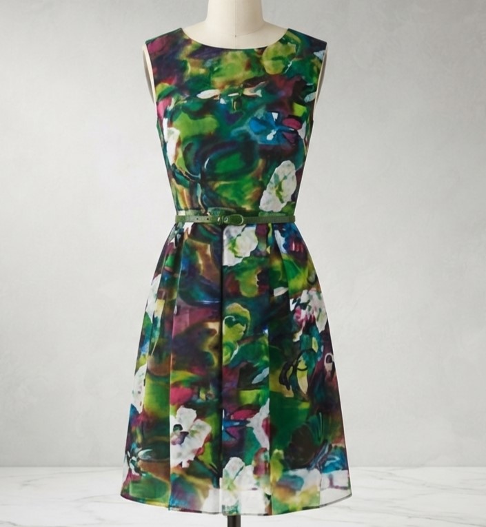 Danny & Nicole Chiffon Fit and Flare Green Floral Dress NWT