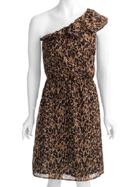 Miss Tina Leopard Animal Print Off Shoulder Ruffle Dress NWT