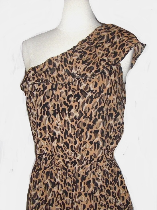 Miss Tina Leopard Animal Print Off Shoulder Ruffle Dress NWT