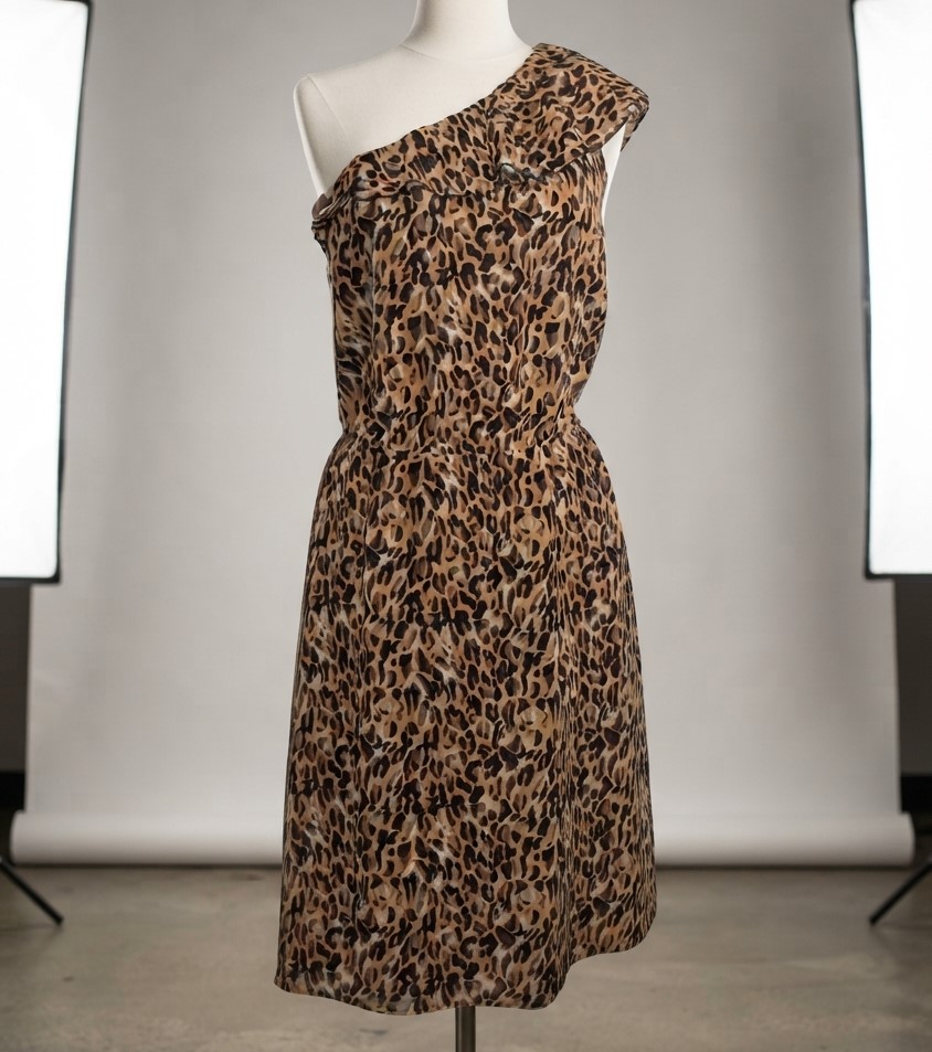 Miss Tina Leopard Animal Print Off Shoulder Ruffle Dress NWT