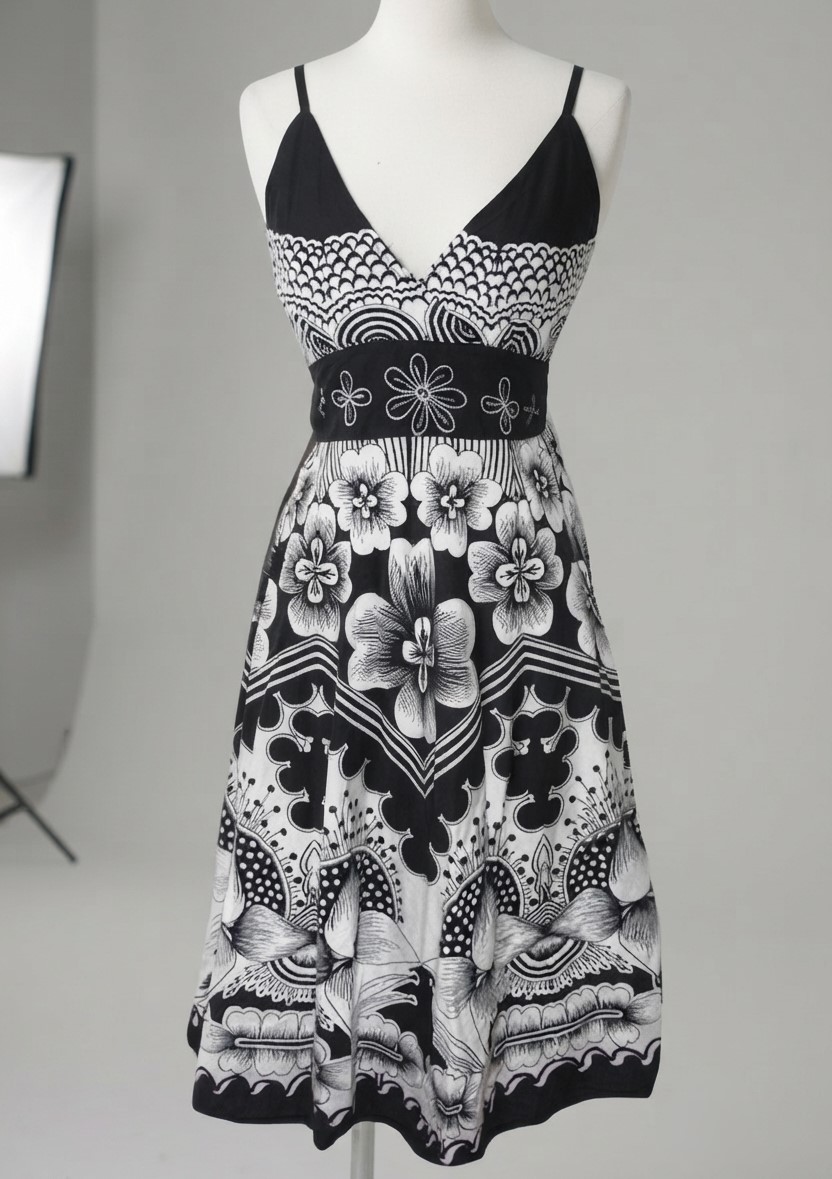 Uniti Casuals Black & White Fit and Flare Sundress NWT