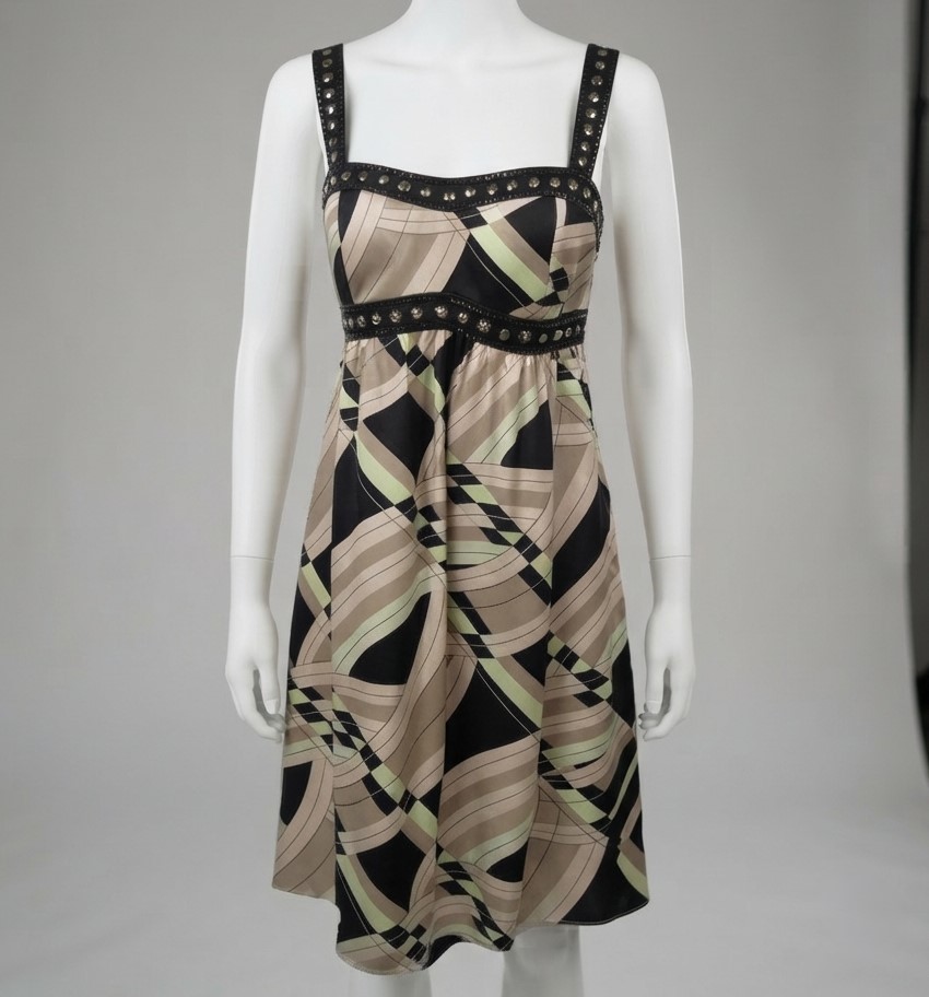 Oleg Cassini Silk with Rhinestone and Bead Trim