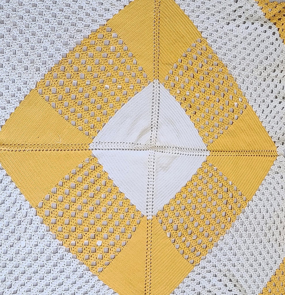 Handmade Crochet Tablecloth/Large Doily - Sunny Yellow & White