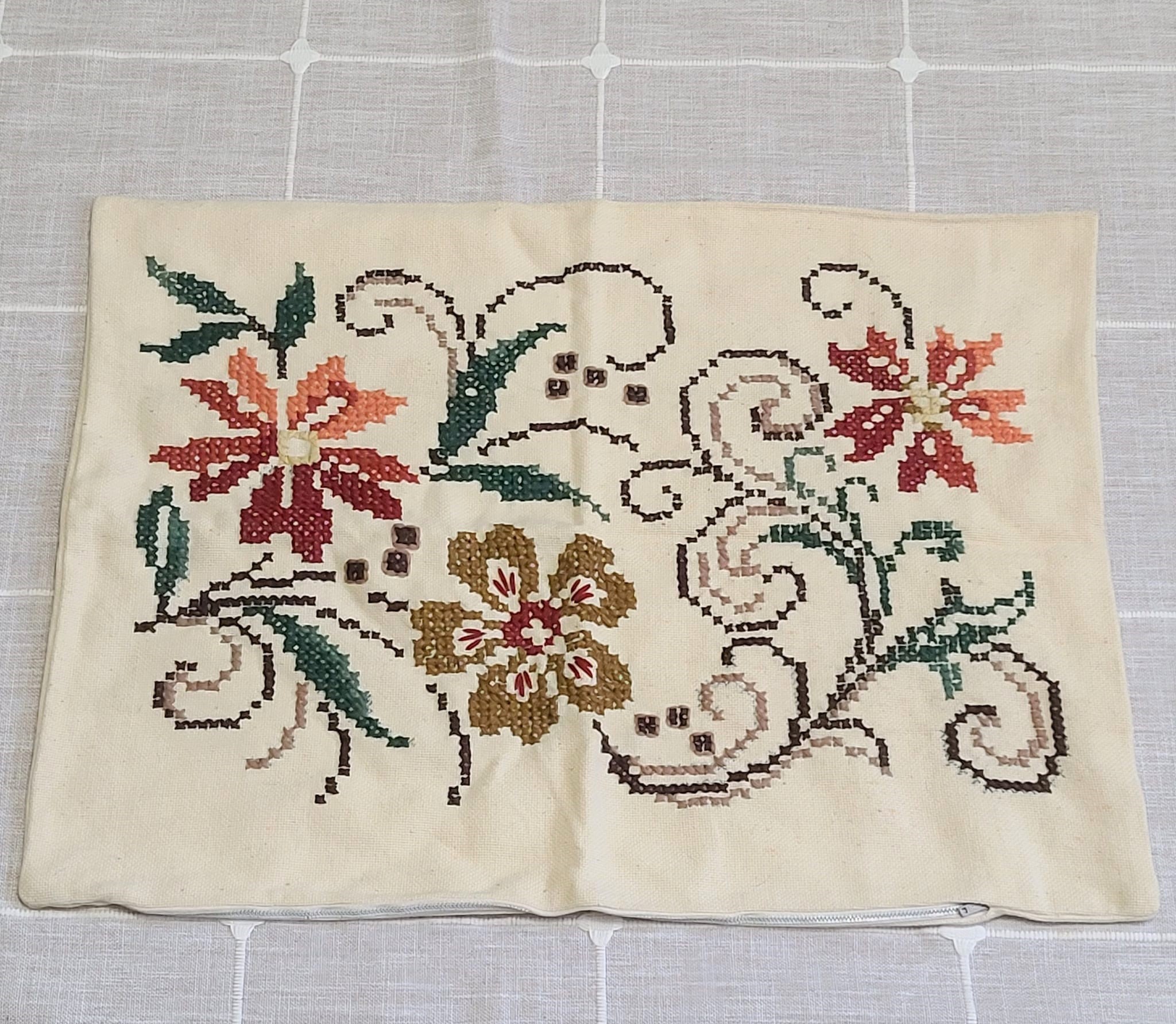 Handmade Cross Stitch Pillow Cover 22 1/2" x17