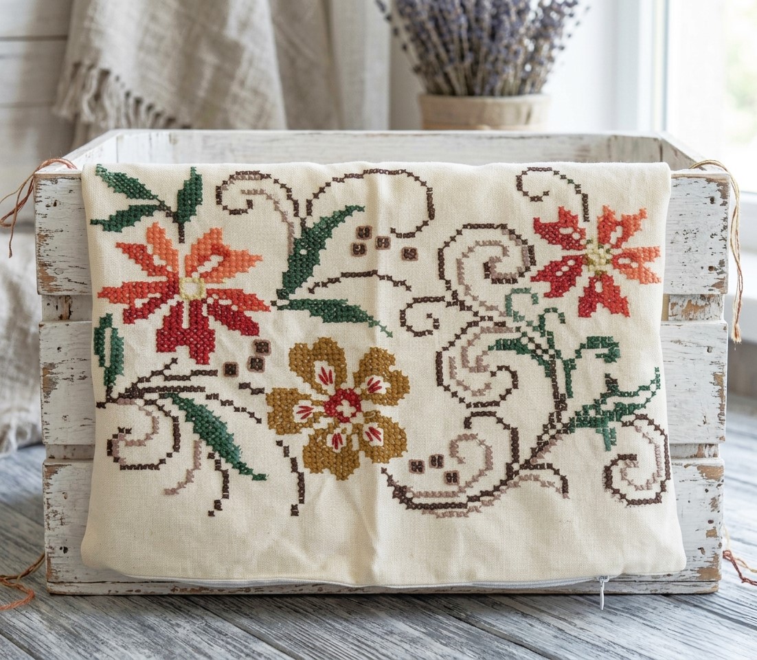 Handmade Cross Stitch Pillow Case Cover 22 1/2" x17