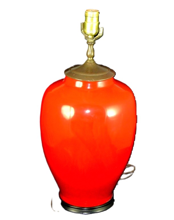 Antique Chinese Red Enamel & Mother of Pearl Vase Lamp