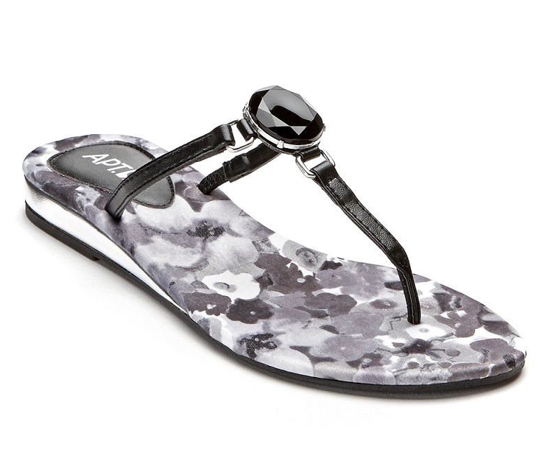 APT. 9 Jeweled Black/Gray Floral Pattern Flip Flop Sandals - Click Image to Close