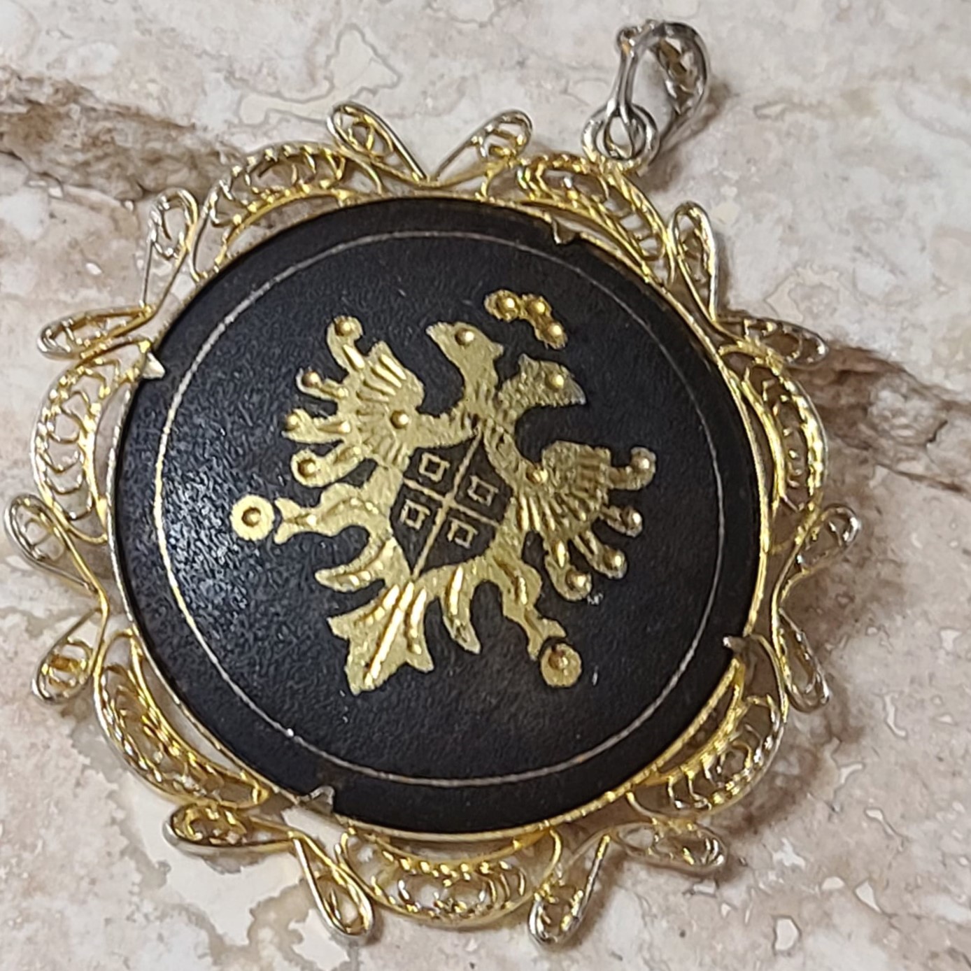 Damascene Shield with Filigree Gold Pendant