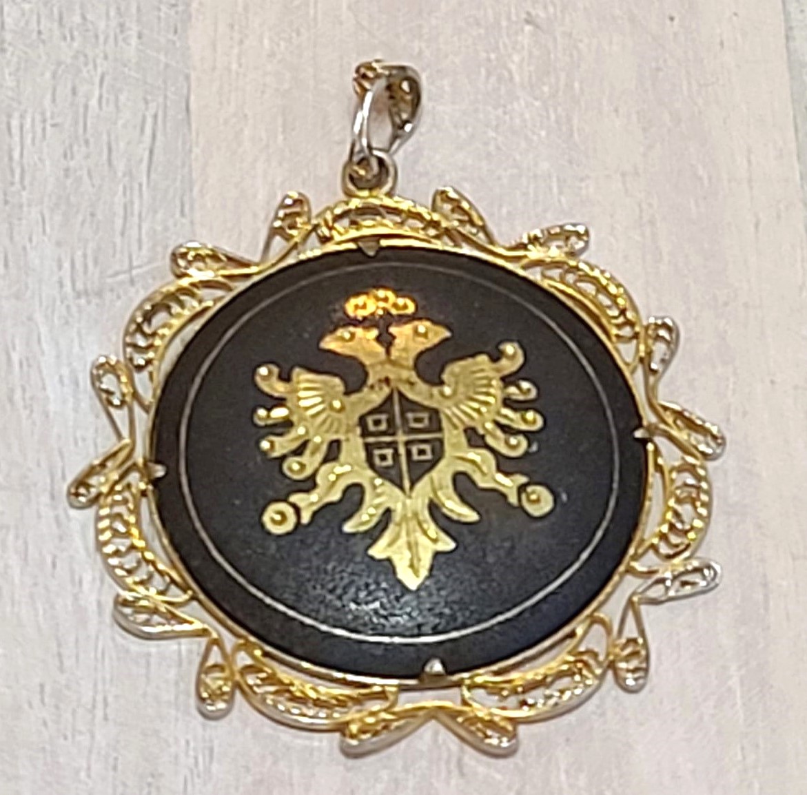 Damascene Shield with Filigree Gold Pendant