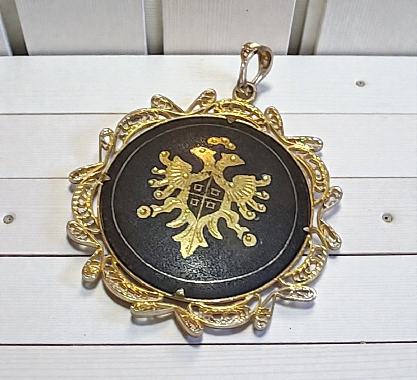 Damascene Shield with Filigree Gold Pendant