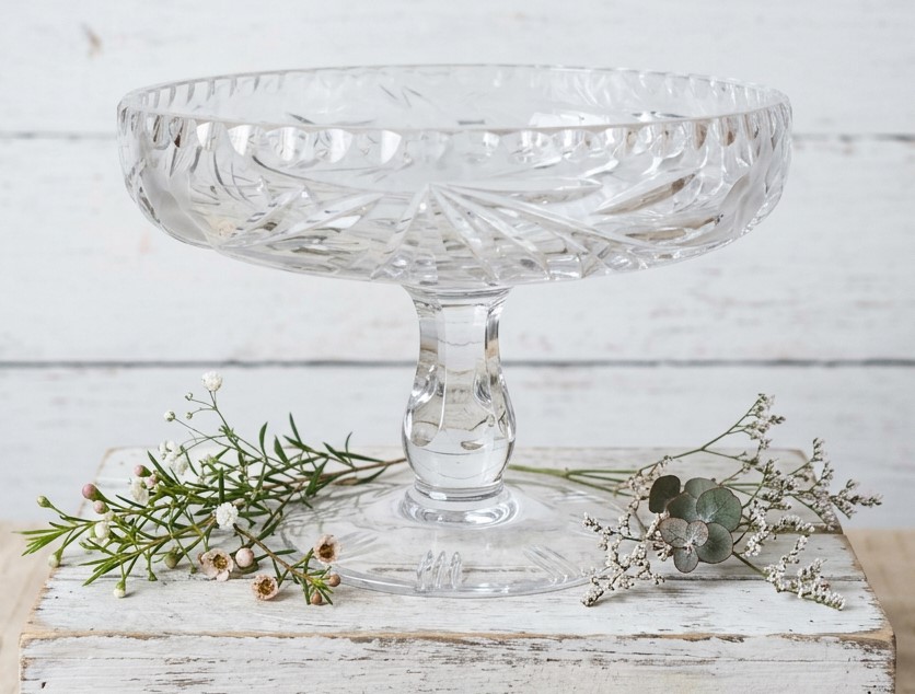 Etched Lead Crystal Open Pedestal Candy Dish